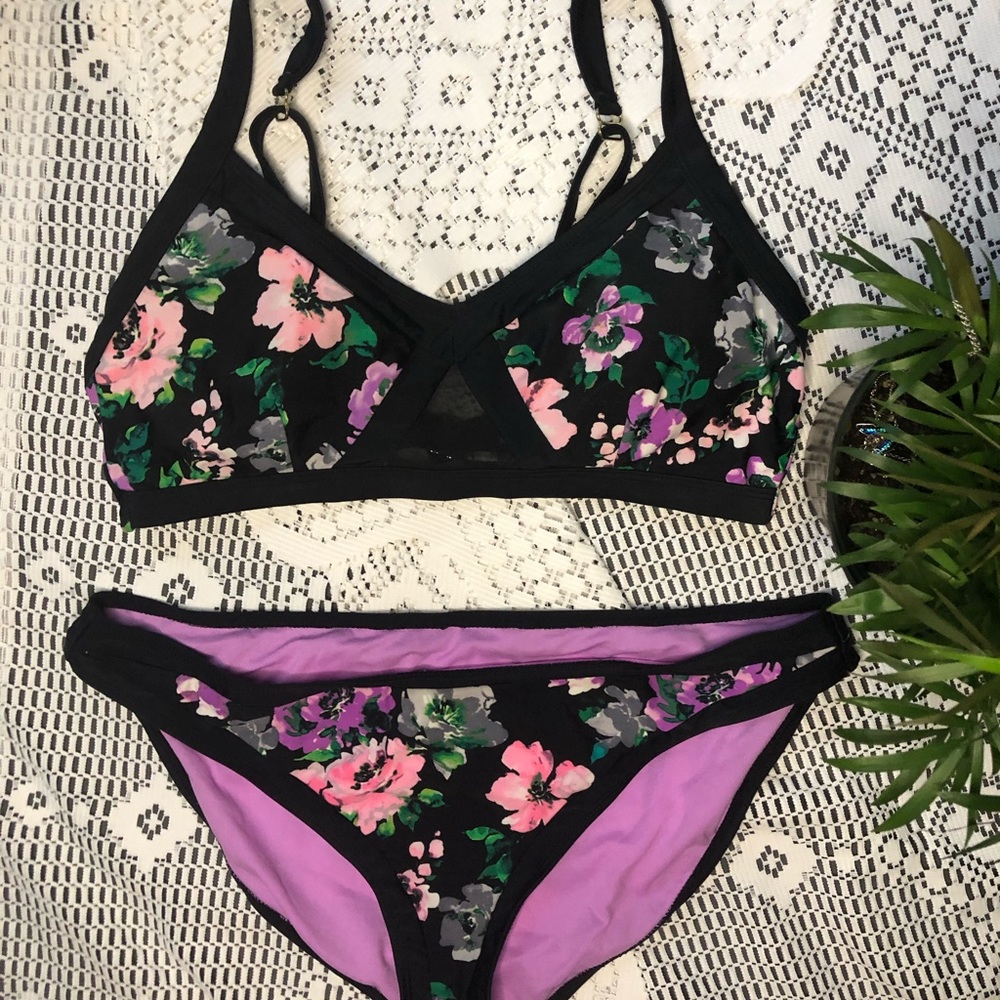Black floral bikini